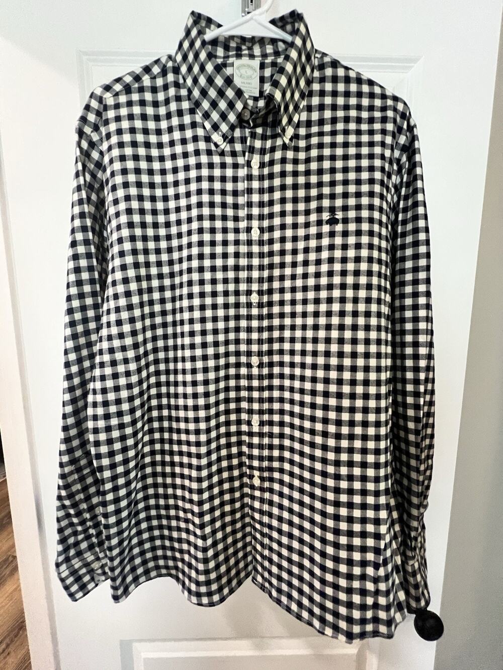 Brooks Brothers Shirt Mens Large Blue Check Milano Career Casual Classic